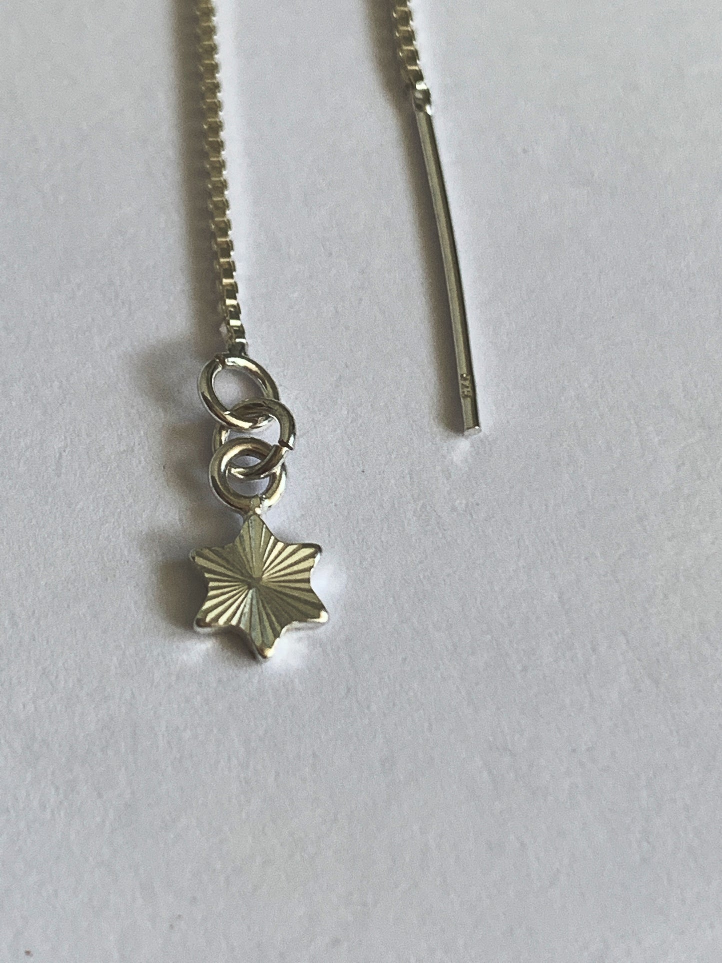 Silver Ear Threads with Stars 5" Box Chain Threaders with U Shaped Rests