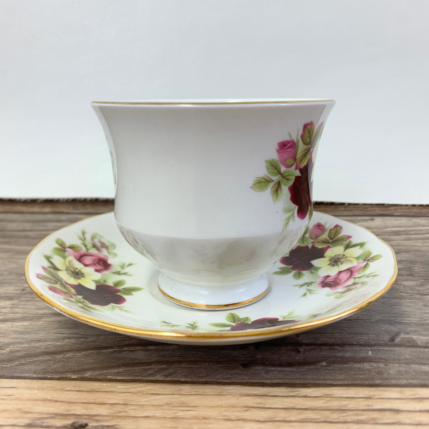 Vintage Bone China Teacup with Tea Rose Floral Pattern
