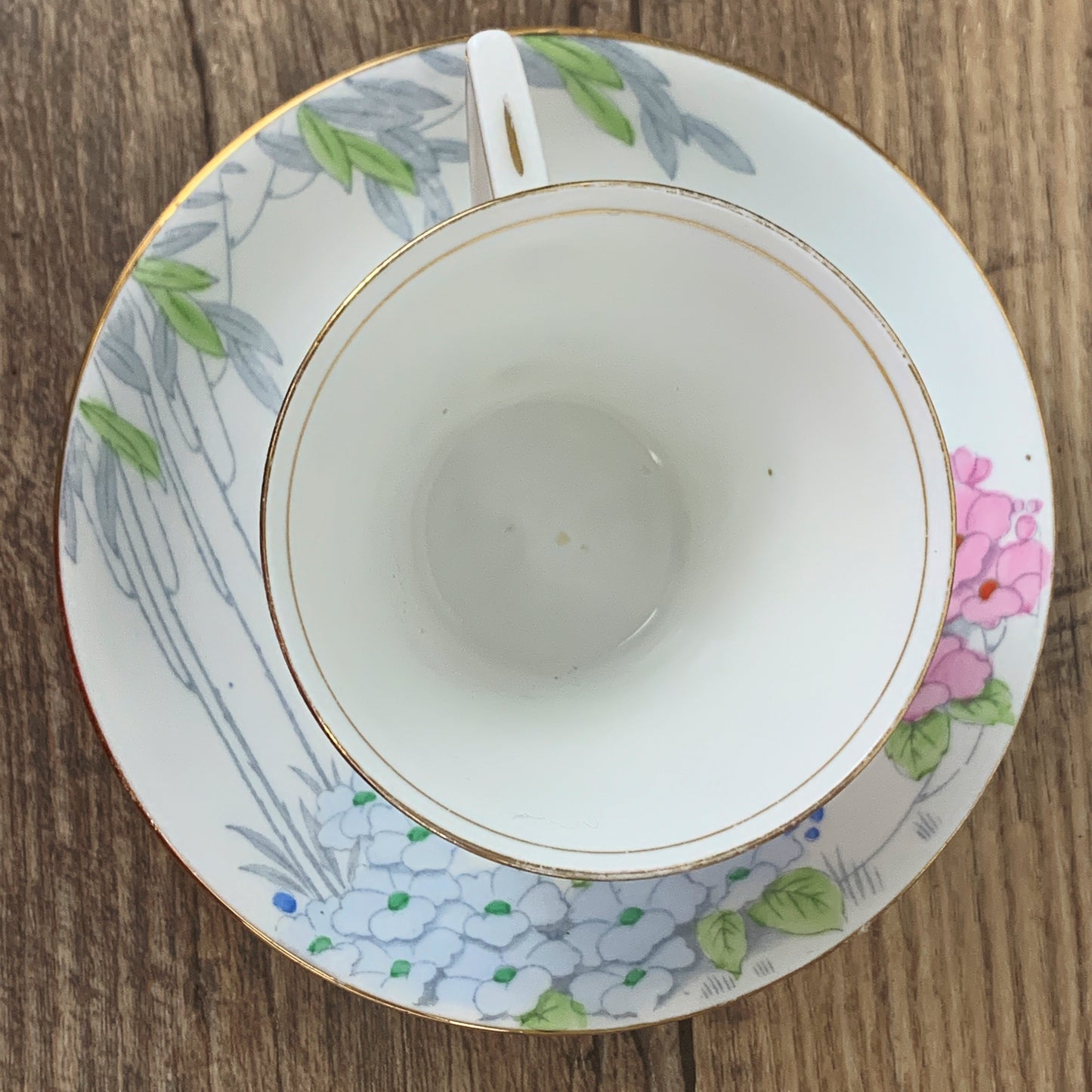 Antique Teacup and Saucer with Triangle Handle Paulette Pattern Standard China