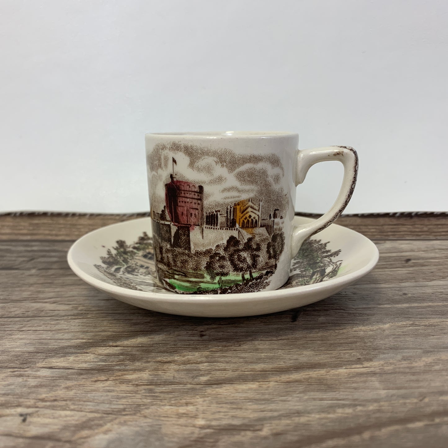 Johnson Brothers Haddon Hall Vintage Demitasse Cup and Saucer, Vintage Farmhouse Ironstone Transferware