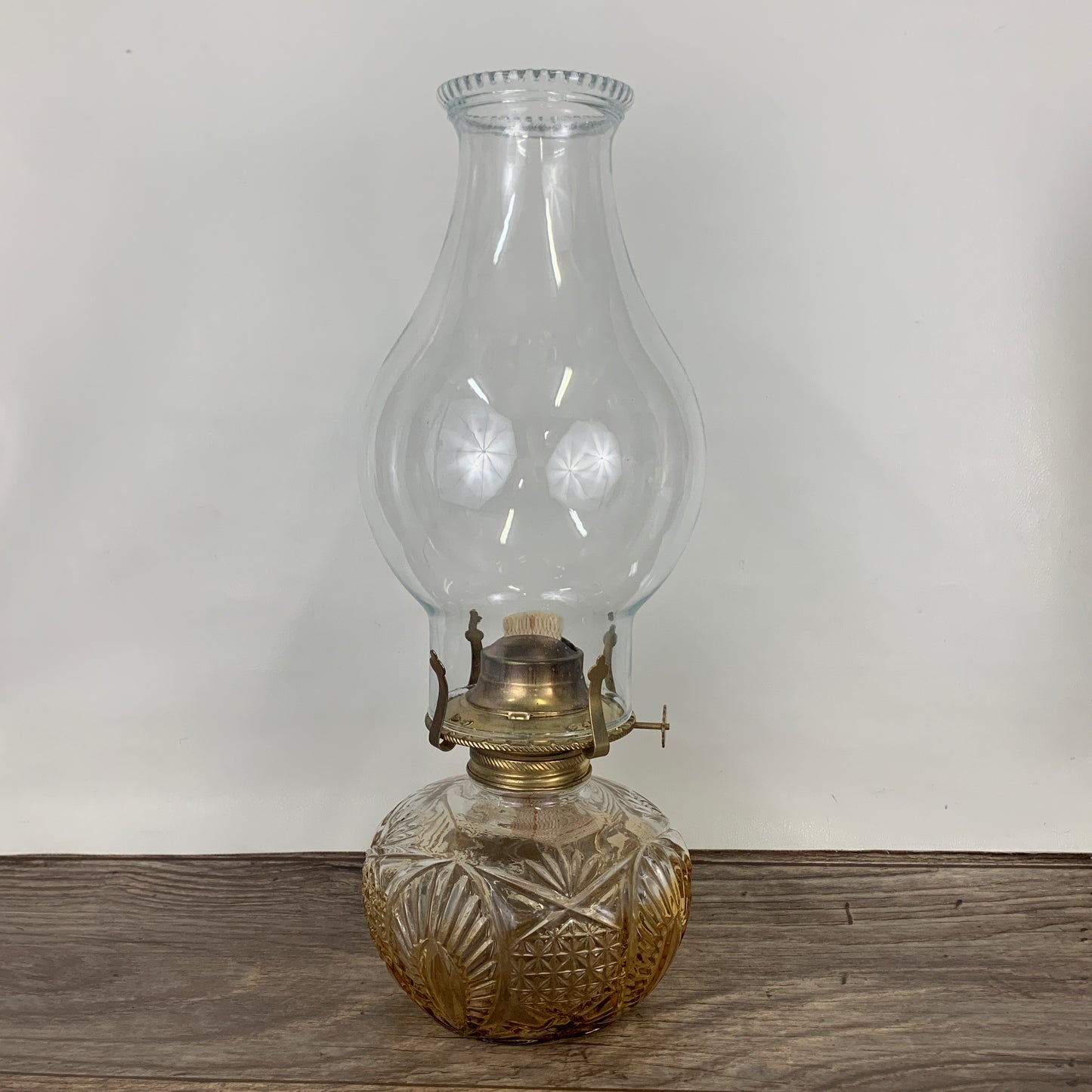 Vintage Oil Lamp with Pressed Glass Base, Clear Glass Vintage Oil Lamp
