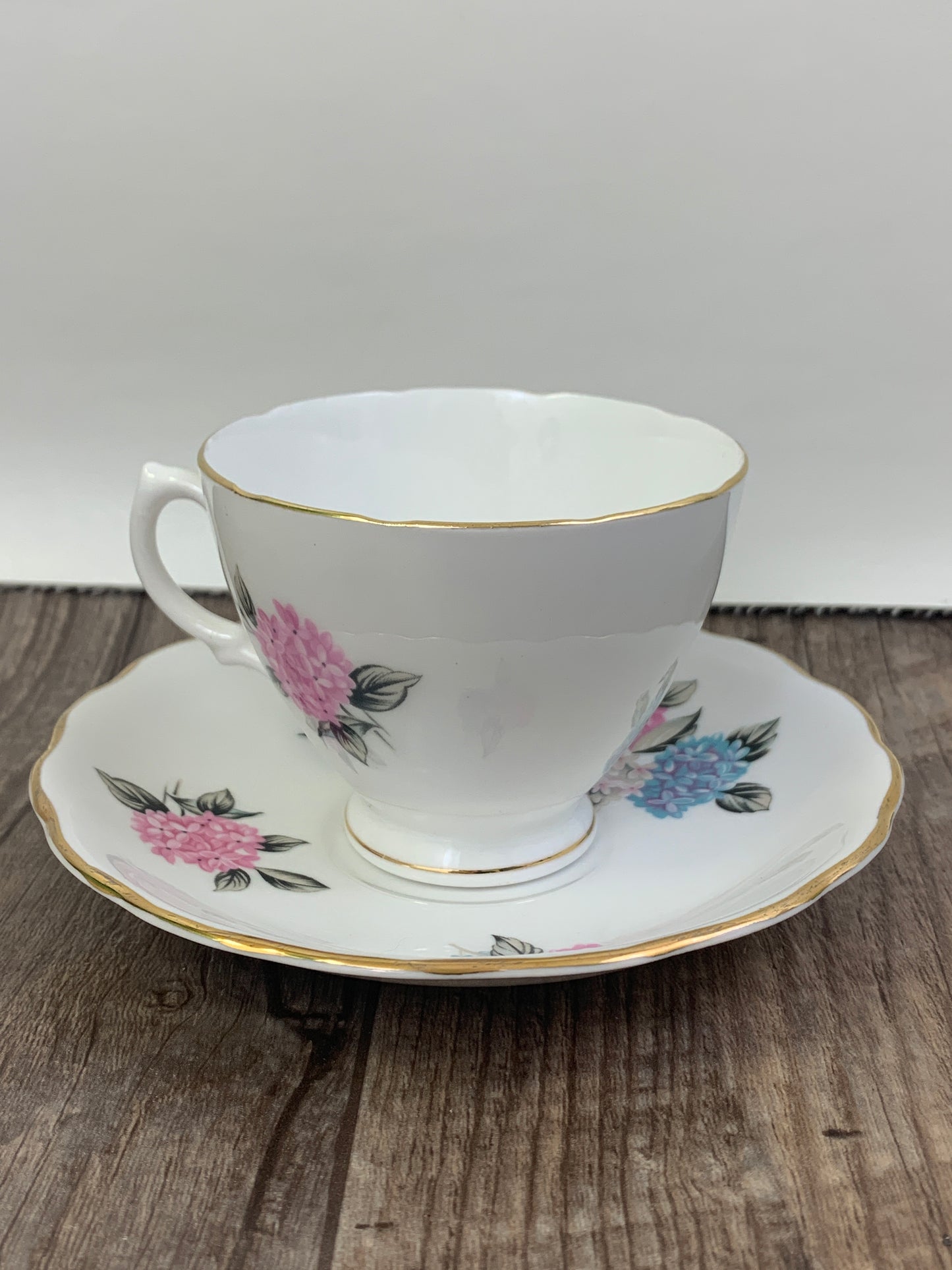 Vintage Teacup with Pink and Blue Hydrangeas