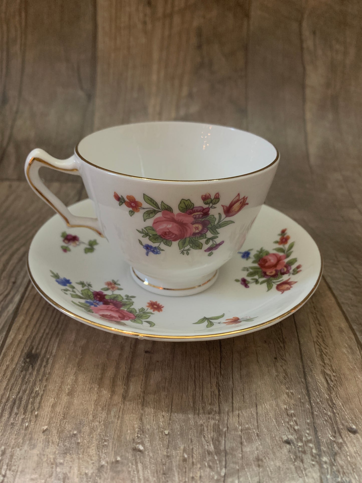 Vintage Teacup with Floral Pattern Staffordshire Tea Cup with Rose Bouquet Mothers Day Gifts