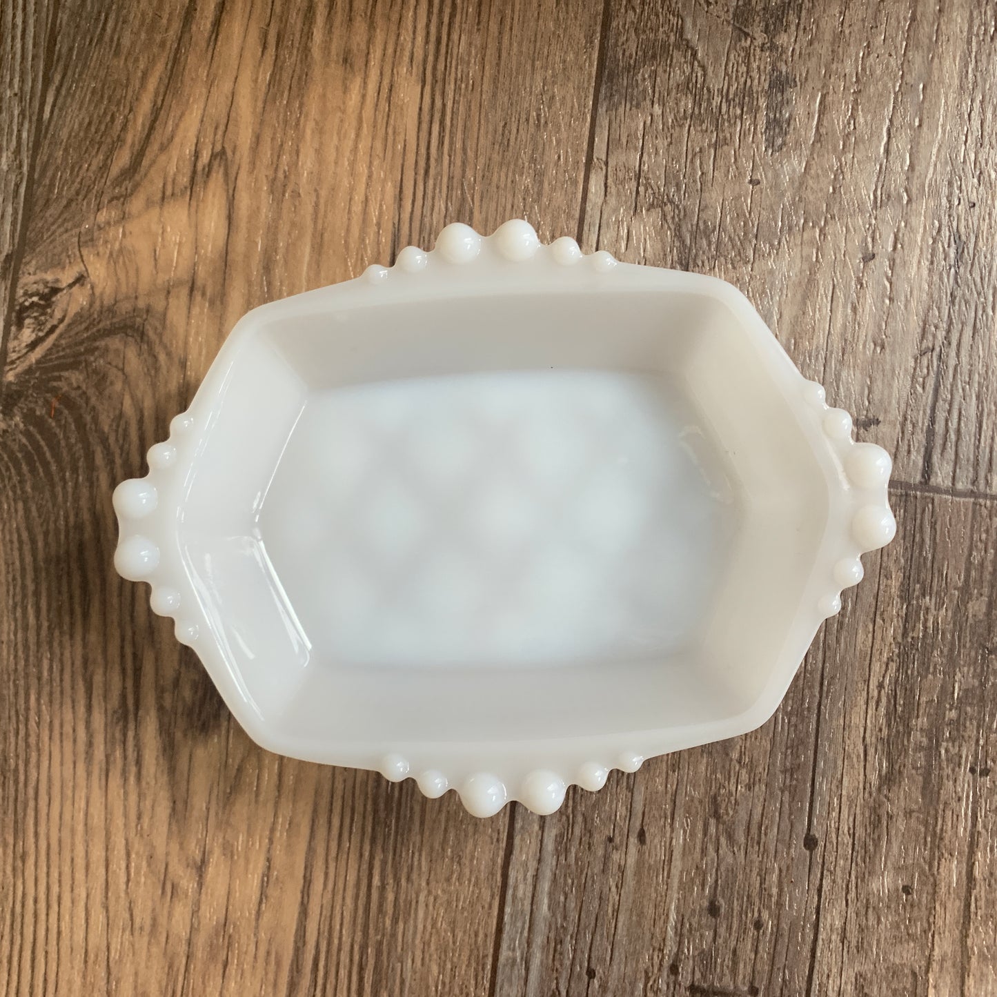Hazel Atlas Mid Century Modern Milk Glass Dish Beaded Edge