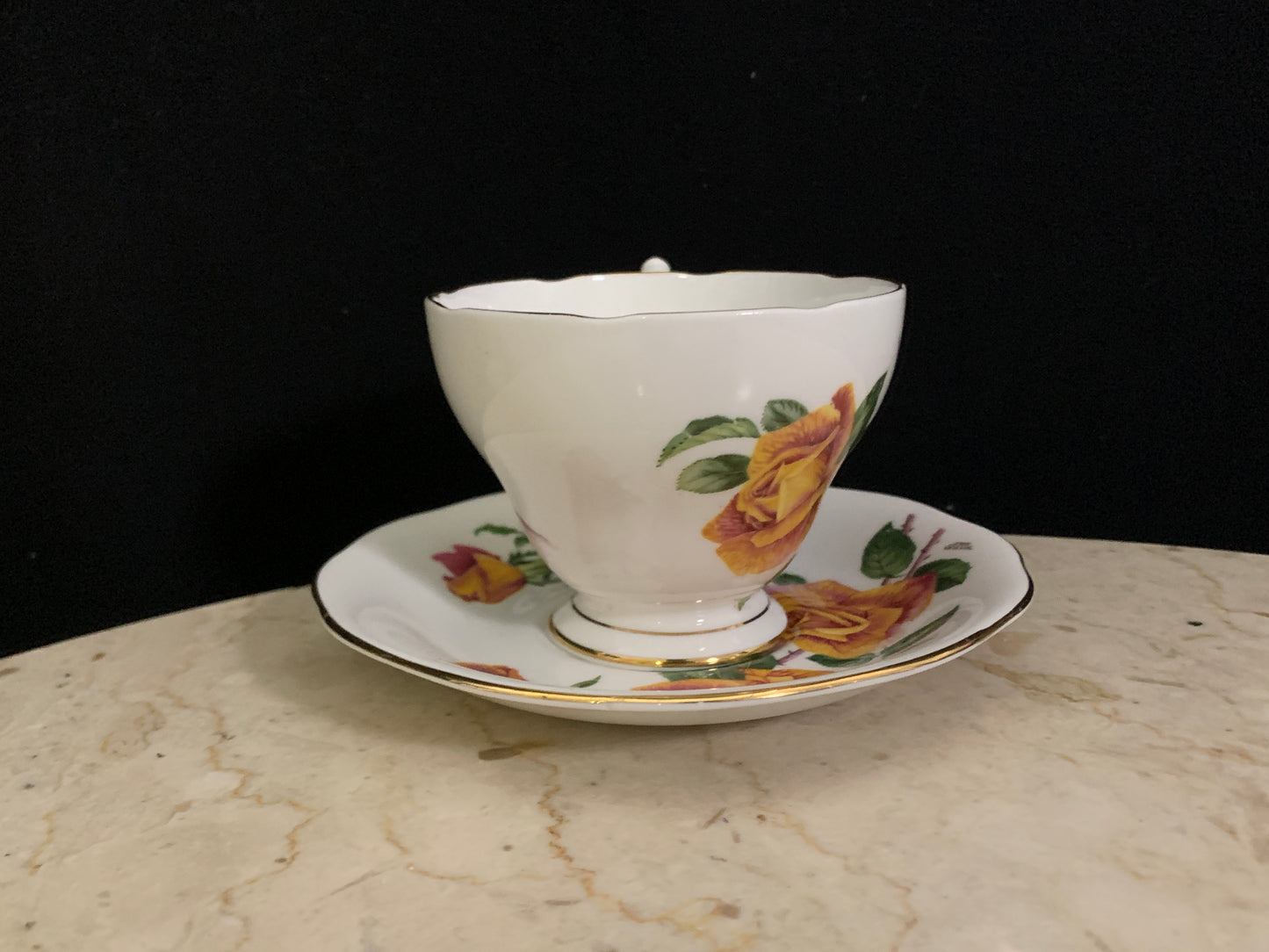 Royal Roses Vintage Tea Cup and Saucer White Teacup with Yellow and Pink Roses