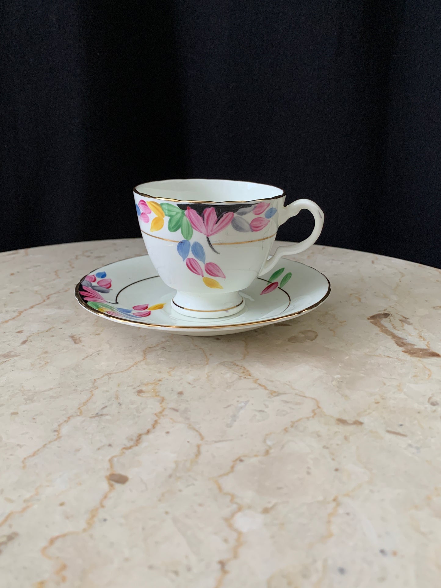 Hand Painted Floral Vintage Teacup and Saucer Set