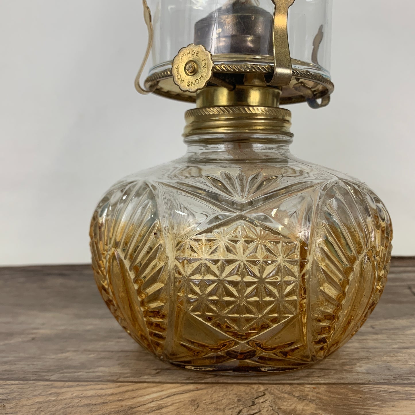 Vintage Oil Lamp with Pressed Glass Base, Clear Glass Vintage Oil Lamp