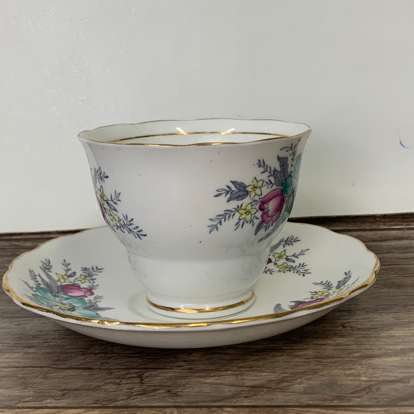 Colclough Hand Painted Teacup with Pink and Teal Flowers
