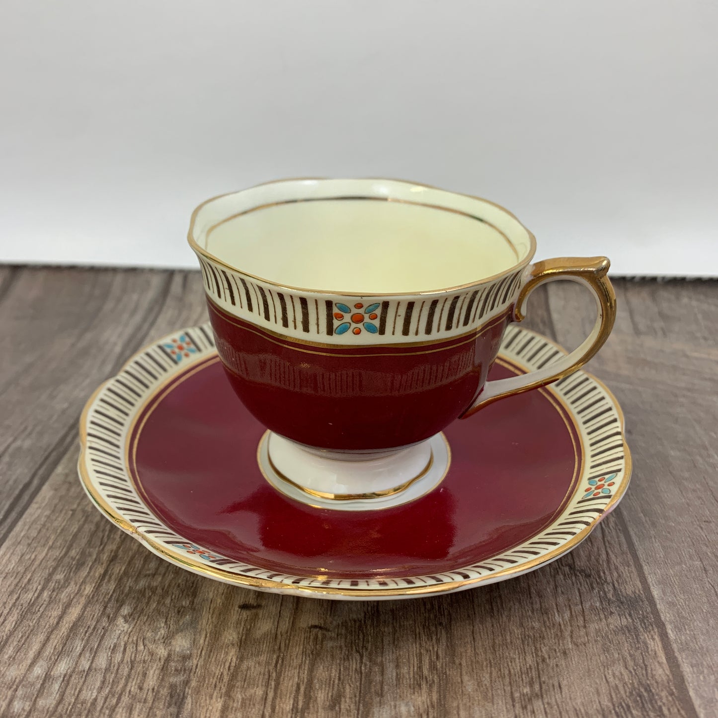 Burgundy Hand Painted Royal Albert Tea Cup, Gifts for Mom, Hand Painted Vintage Teacup