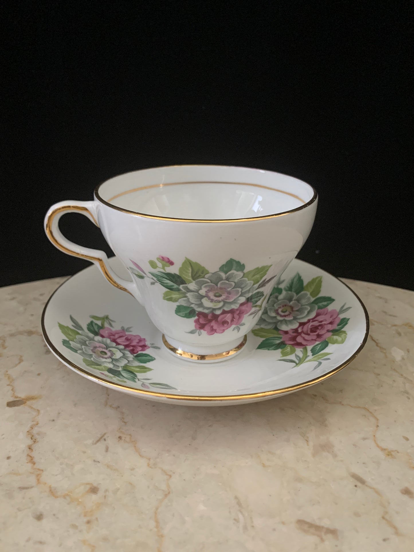 Pink and White Floral Tea Cup and Saucer Set Clare China Vintage Teacup