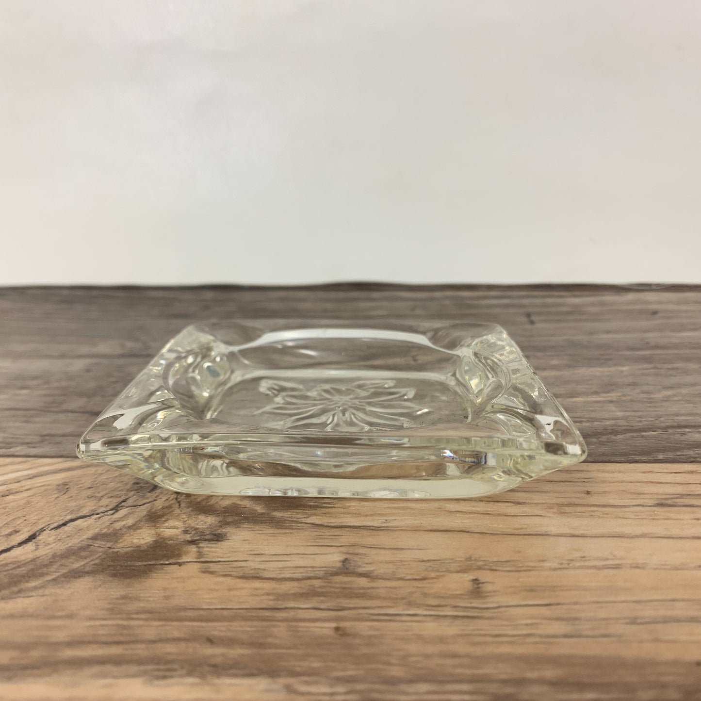 Small Pressed Glass Ashtray with Flower