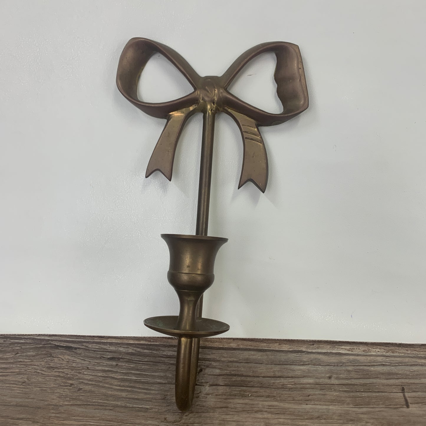 Vintage Brass Hanging Candlestick Holder with Bow