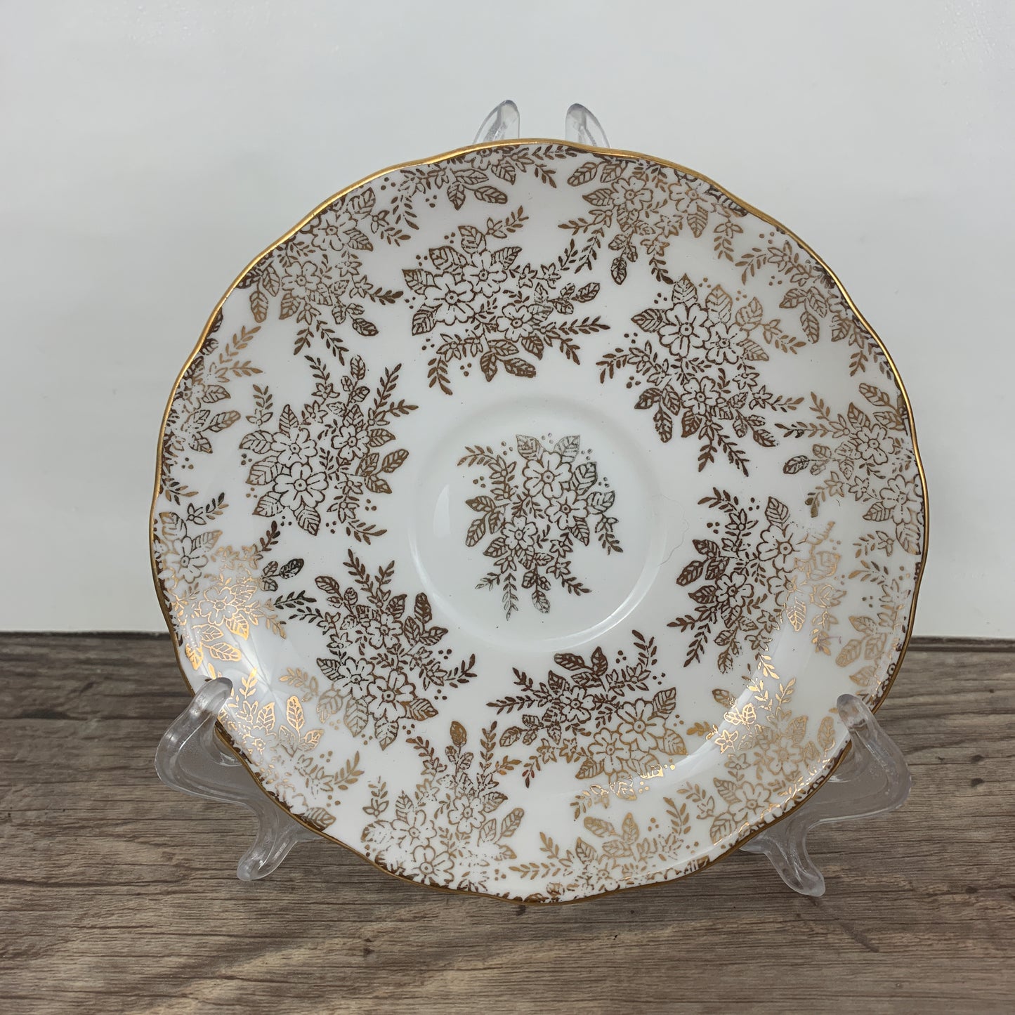 White Teacup with Golden Floral Pattern Vintage Royal Vale Tea Cup