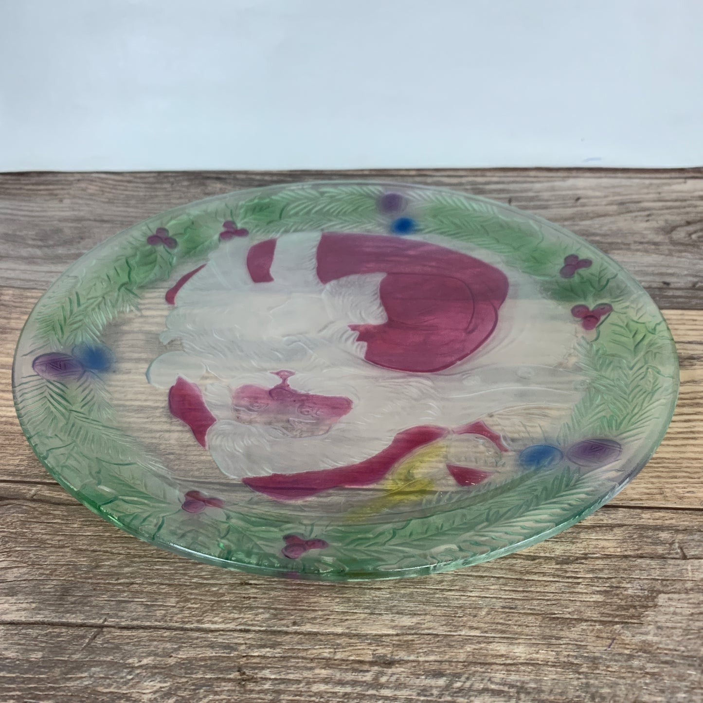 Coloured Glass Santa Tray, Large Glass Christmas Platter