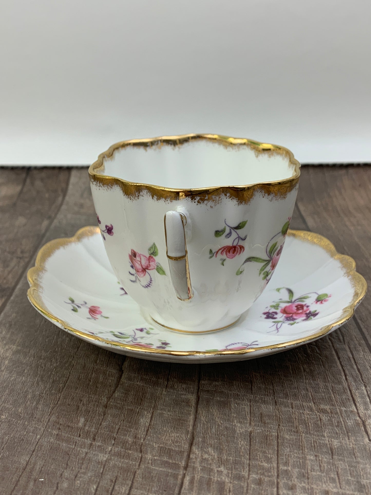 Vintage Floral Teacup and Saucer Pink Flowers Gold Trim Dainty Shape Vintage Gifts
