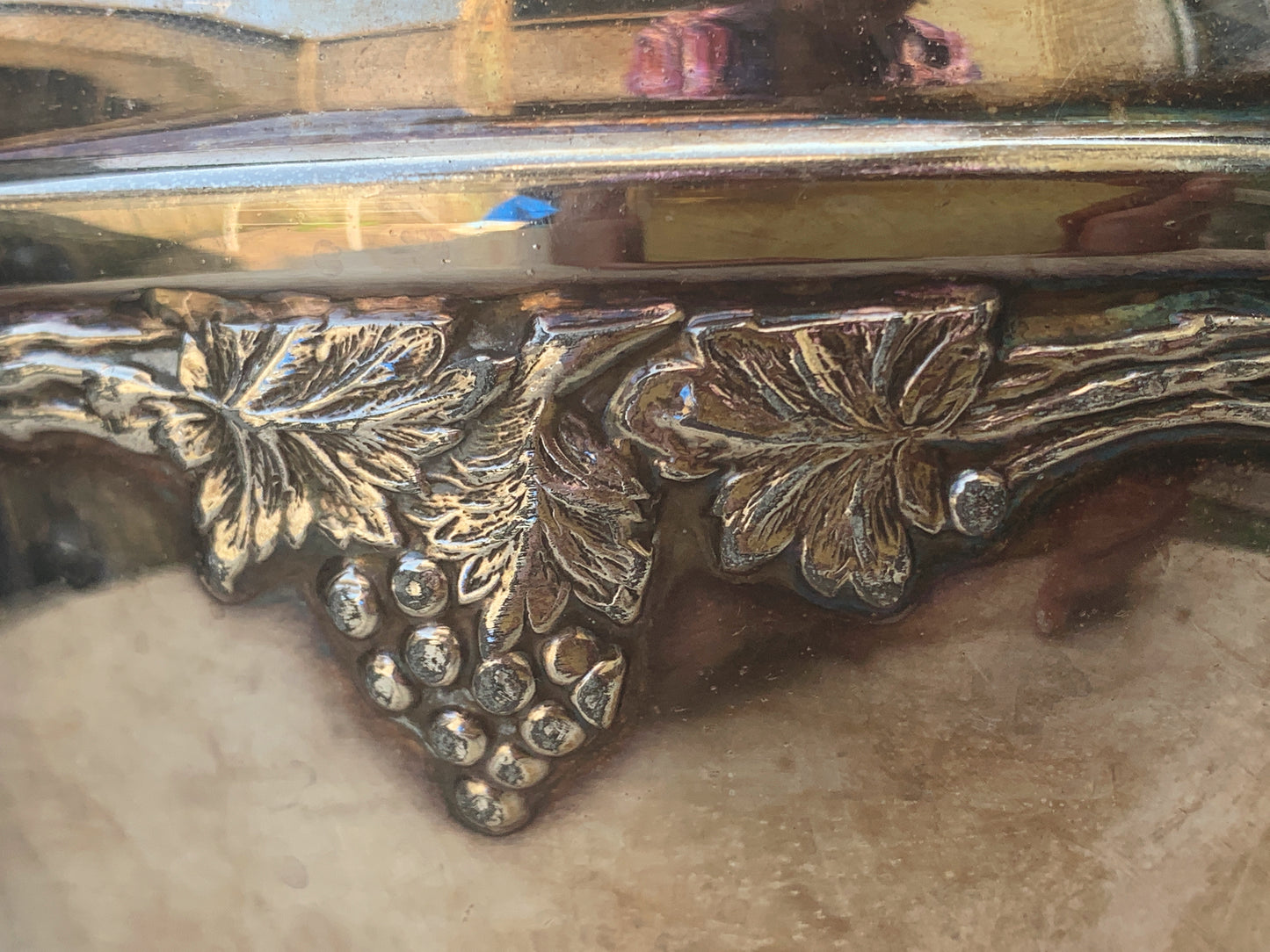 Silver Plated Tea Pot with Bakelite Handle Grape Leaf Pattern