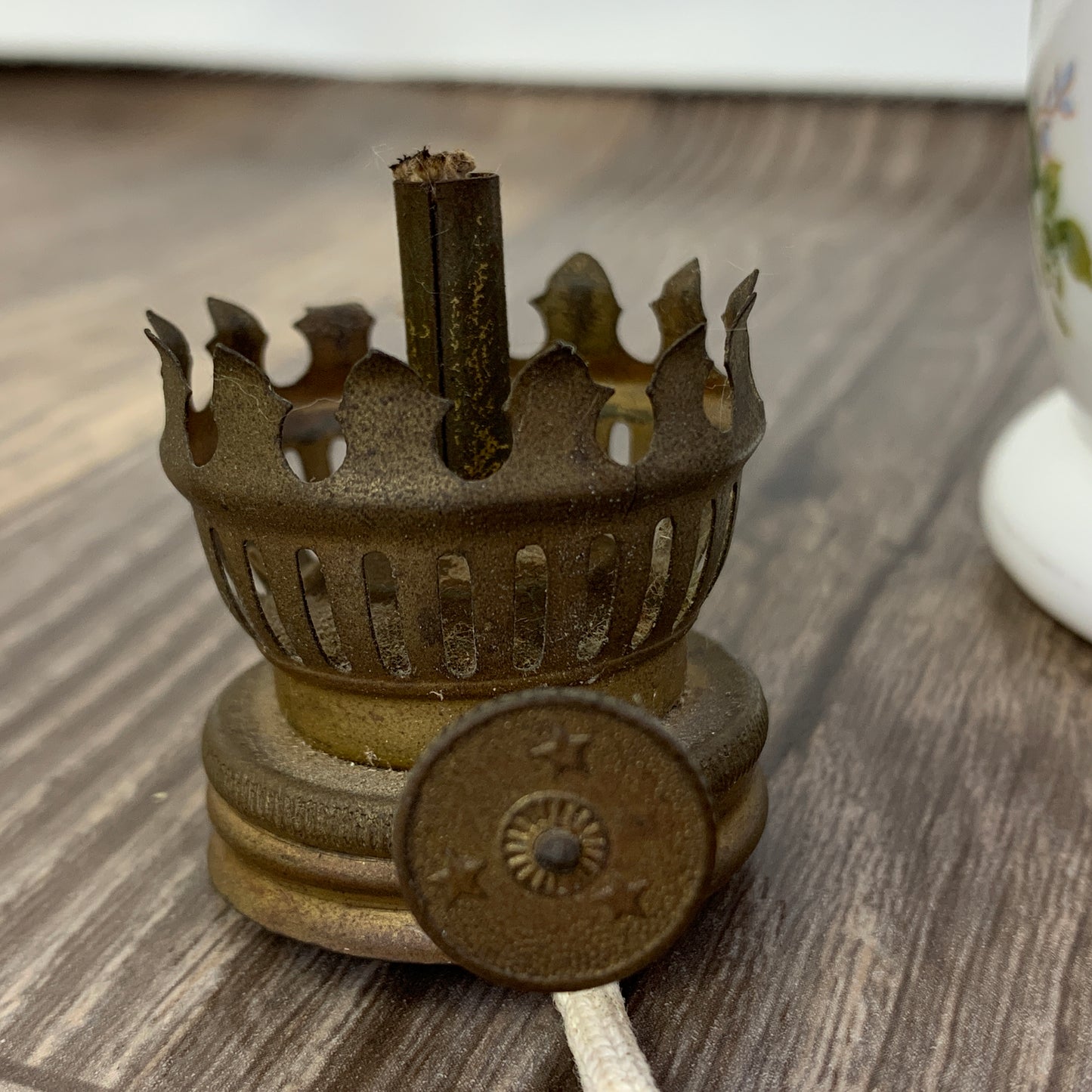 Mini Milk Glass Oil Lamp Base with Floral Pattern