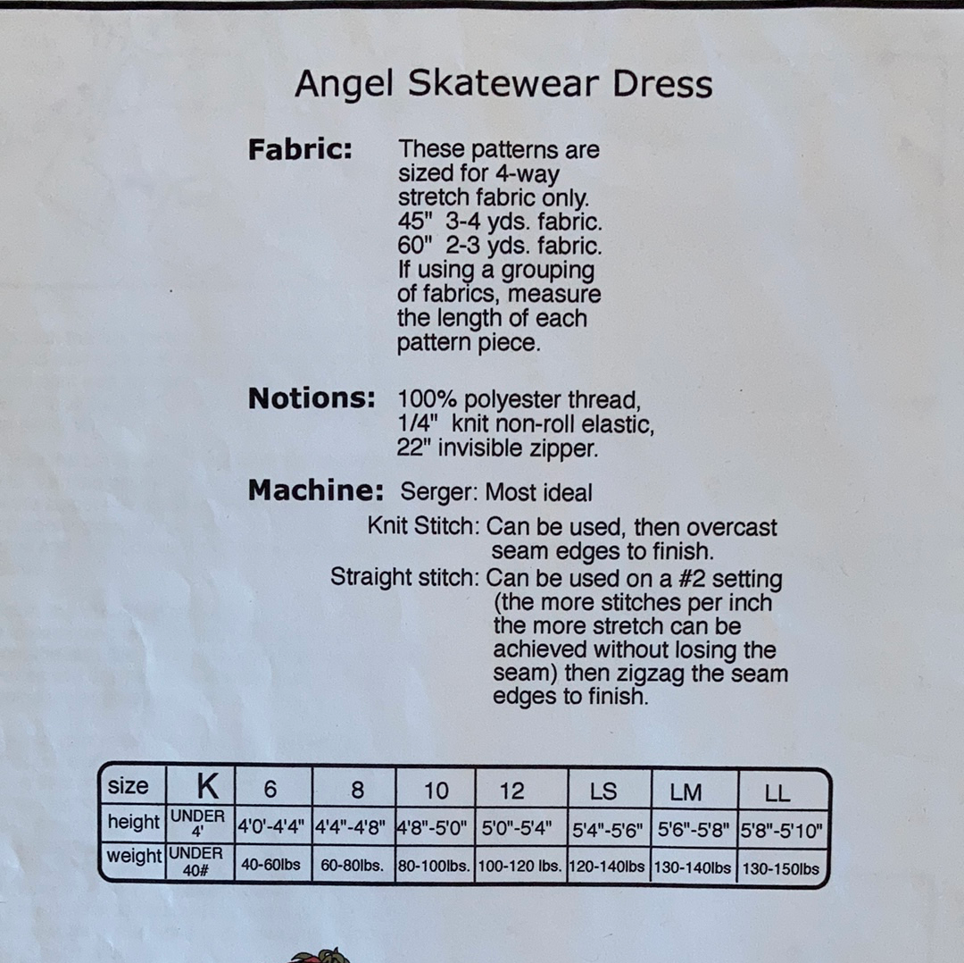 Girls Figure Skating Costume Sewing Pattern Size 12 Skatewear 801