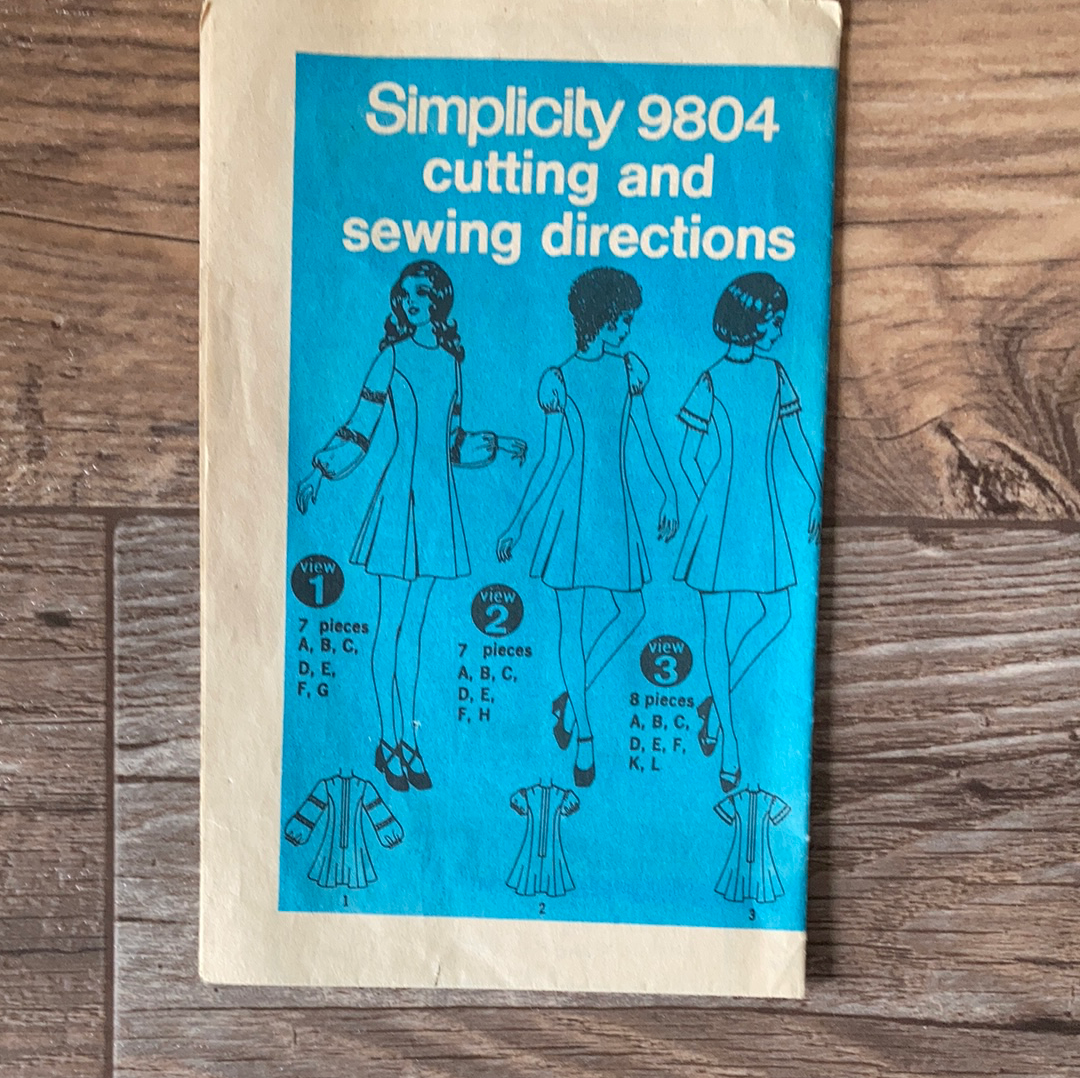 Juniors Teen Above Knee Dress with Short or Long Sleeves Vintage Sewing Pattern Size 11 to 12 Simplicity 9804