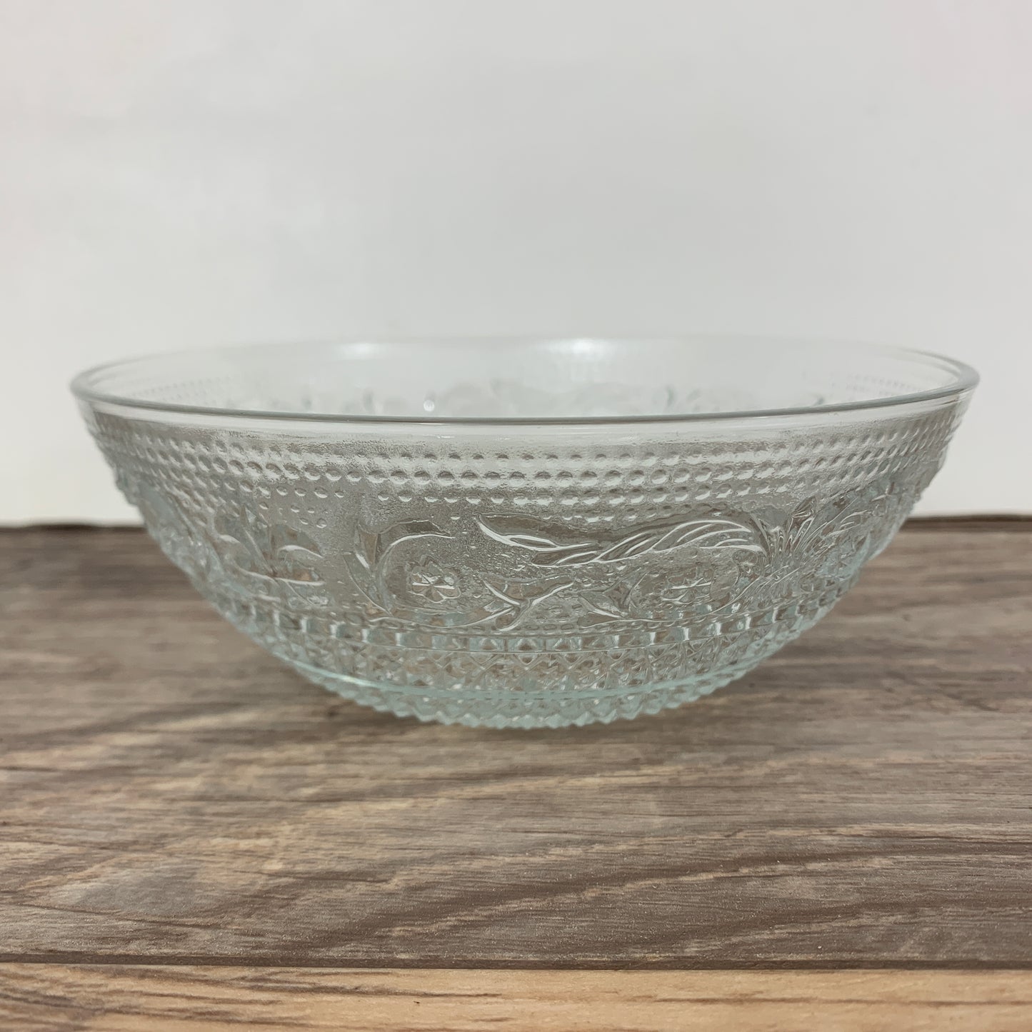 KIG Indonesia Trellis Pattern, 3 Small Berry Bowls, Clear Pressed Glass Bowls