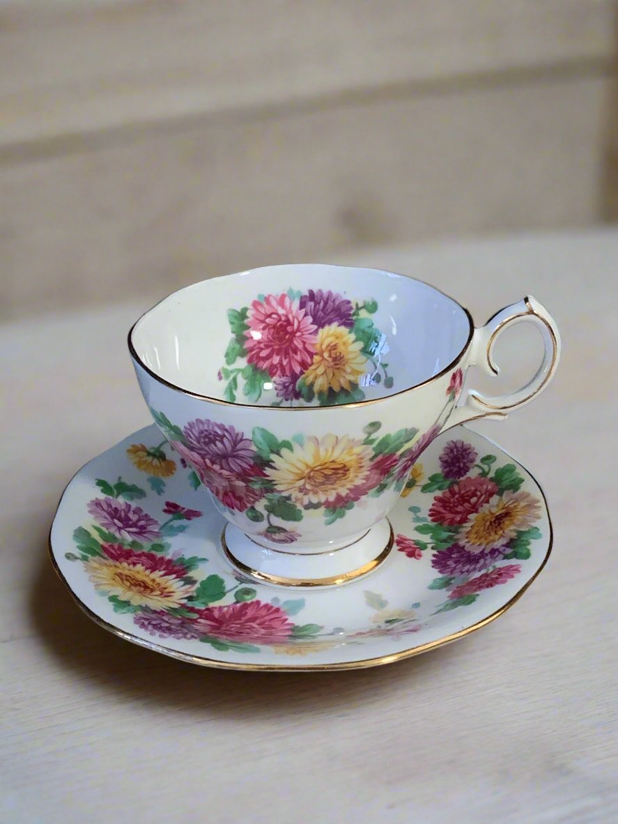 Queen Anne Vintage Tea Cup Autumn Glory Floral Pattern Teacup