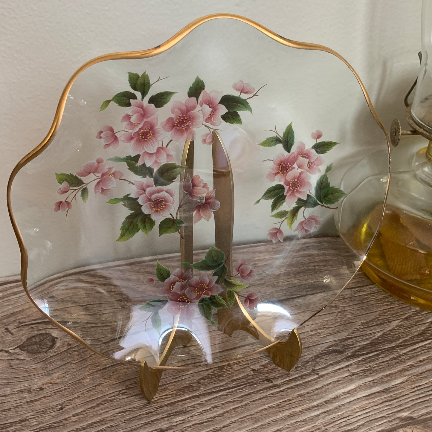 Pink Floral Dresser Dish, Small Plate with Ruffled Edge,