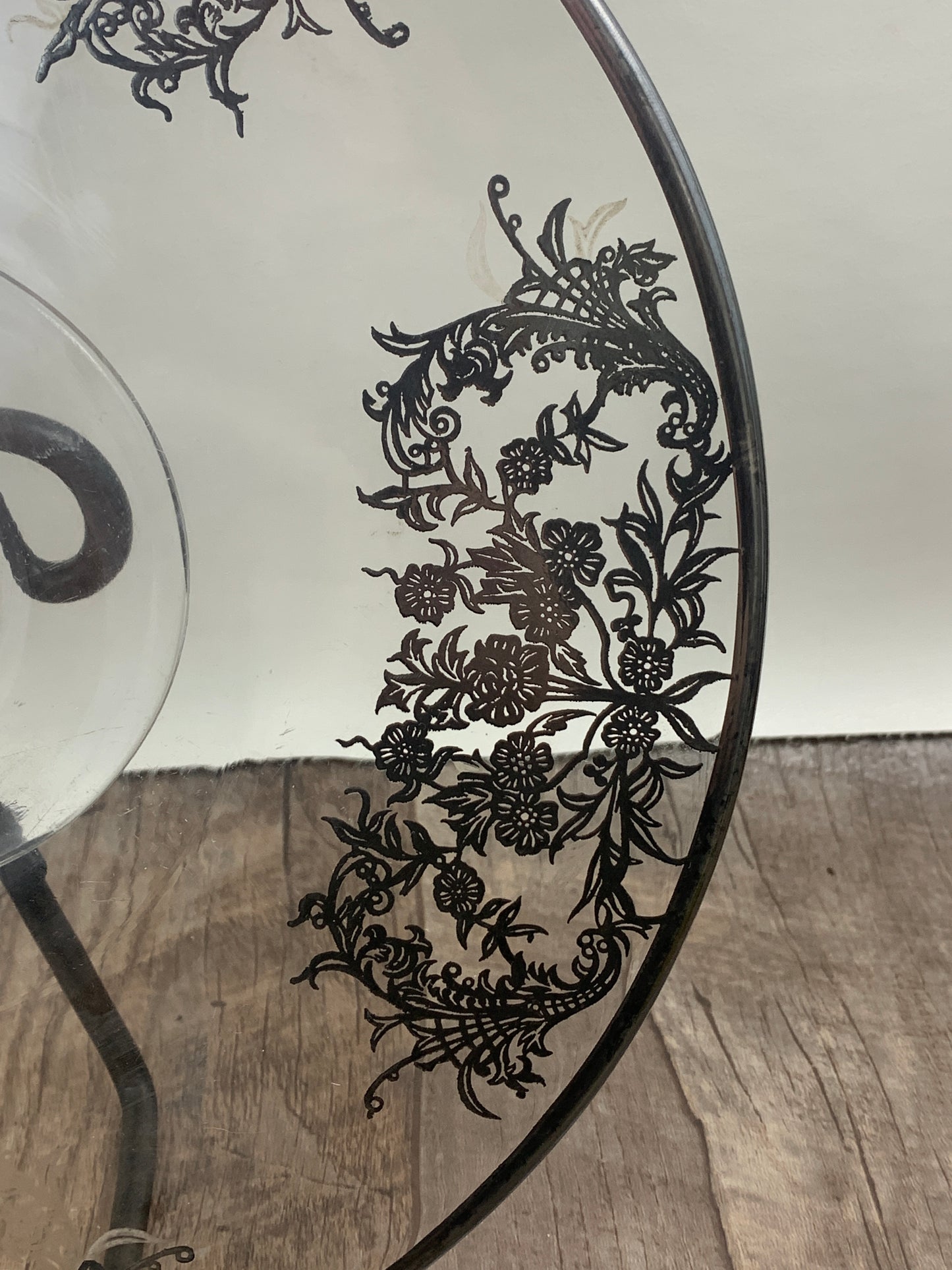Vintage Clear Glass Cake Plate with Silver Overlay