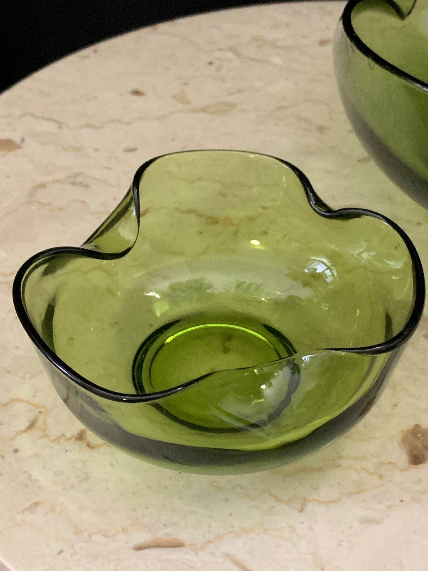Anchor Hocking Vintage Green Glass Chip and Dip Bowls - Set of Two Bowls