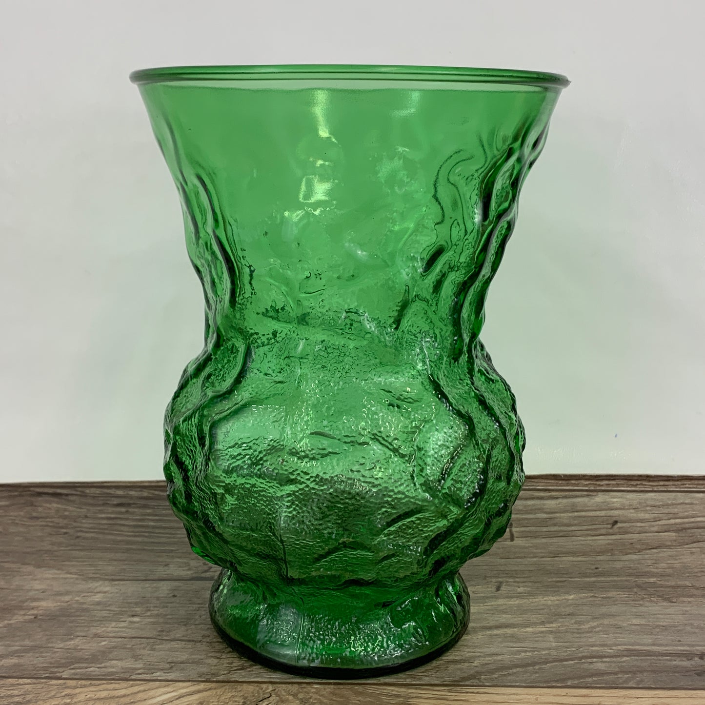 Emerald Green Textured Pineapple Vase. Large Green Glass Vintage Vase