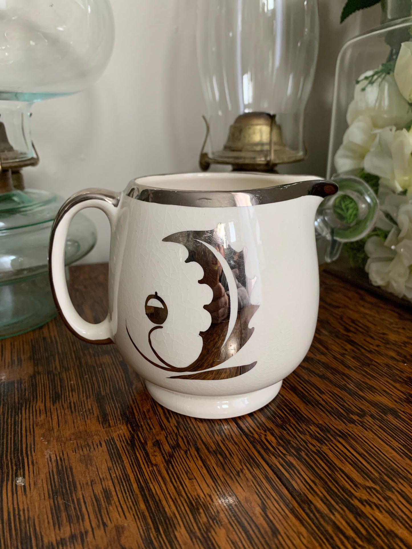 Vintage China Creamer with Silver Design Sandland Ware Vintage English Pottery