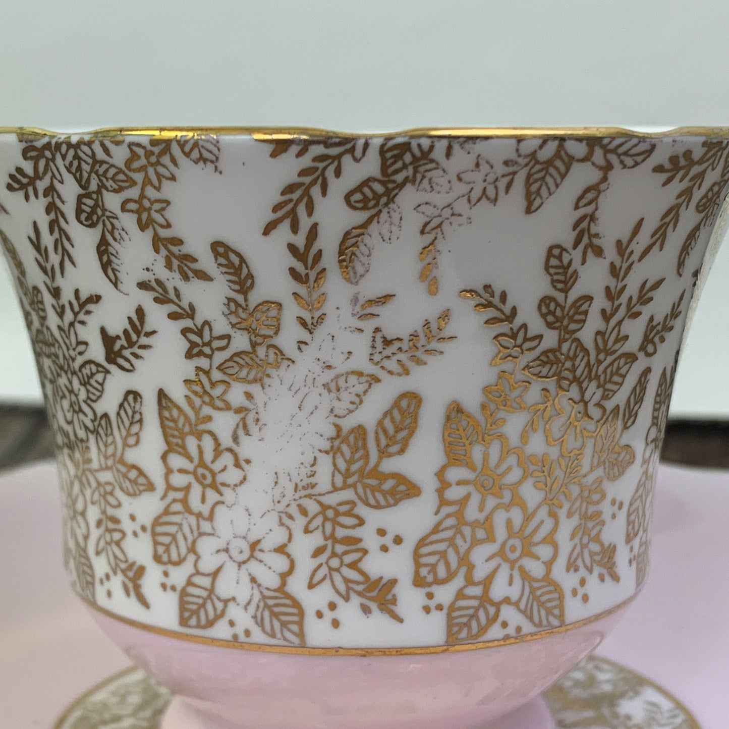 Pink and White Vintage Teacup with Gold Design, Royal Vale English Tea Cup