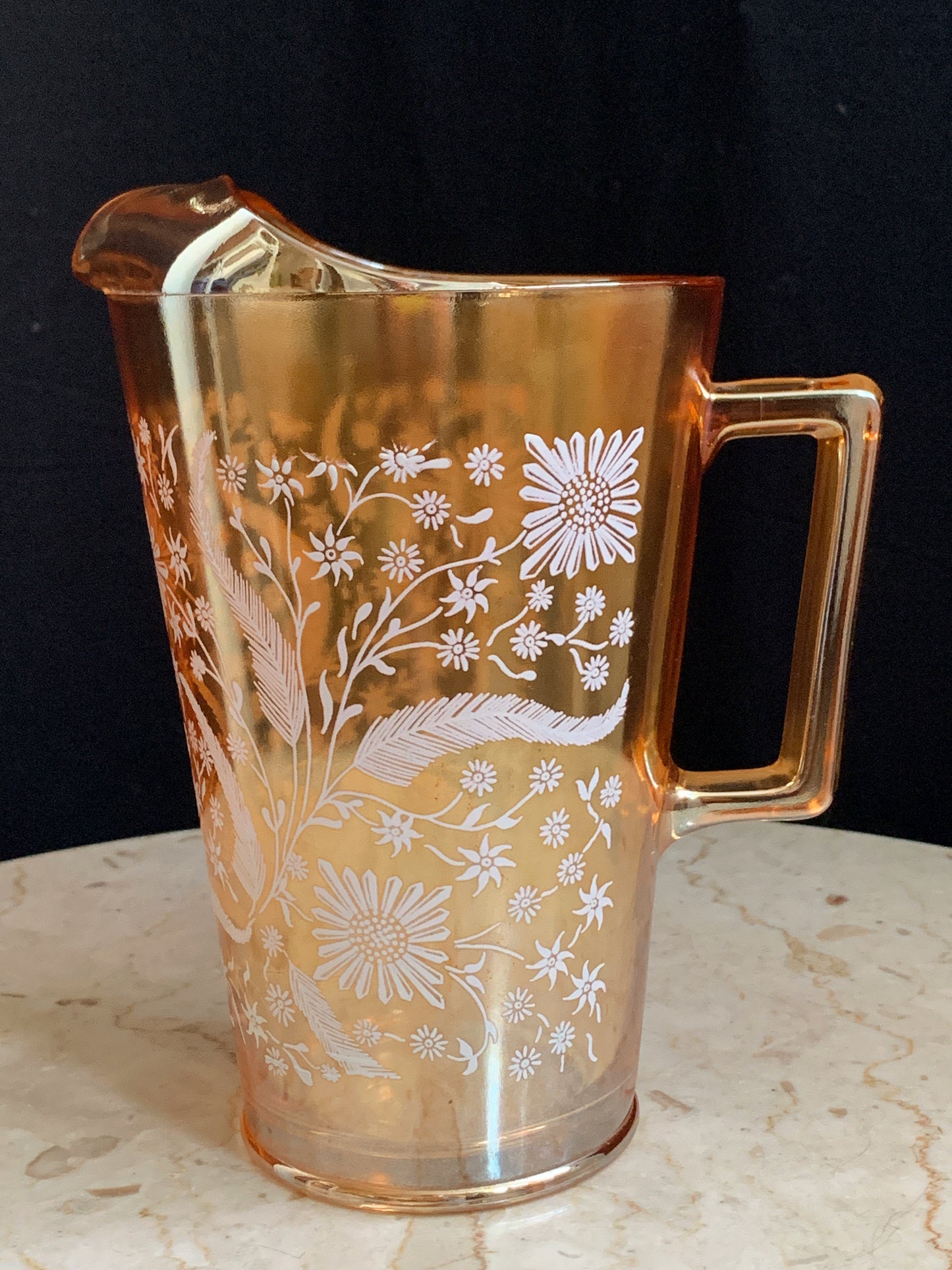 Marigold Carnival Glass Pitcher Jeanette Glass Company Florigold