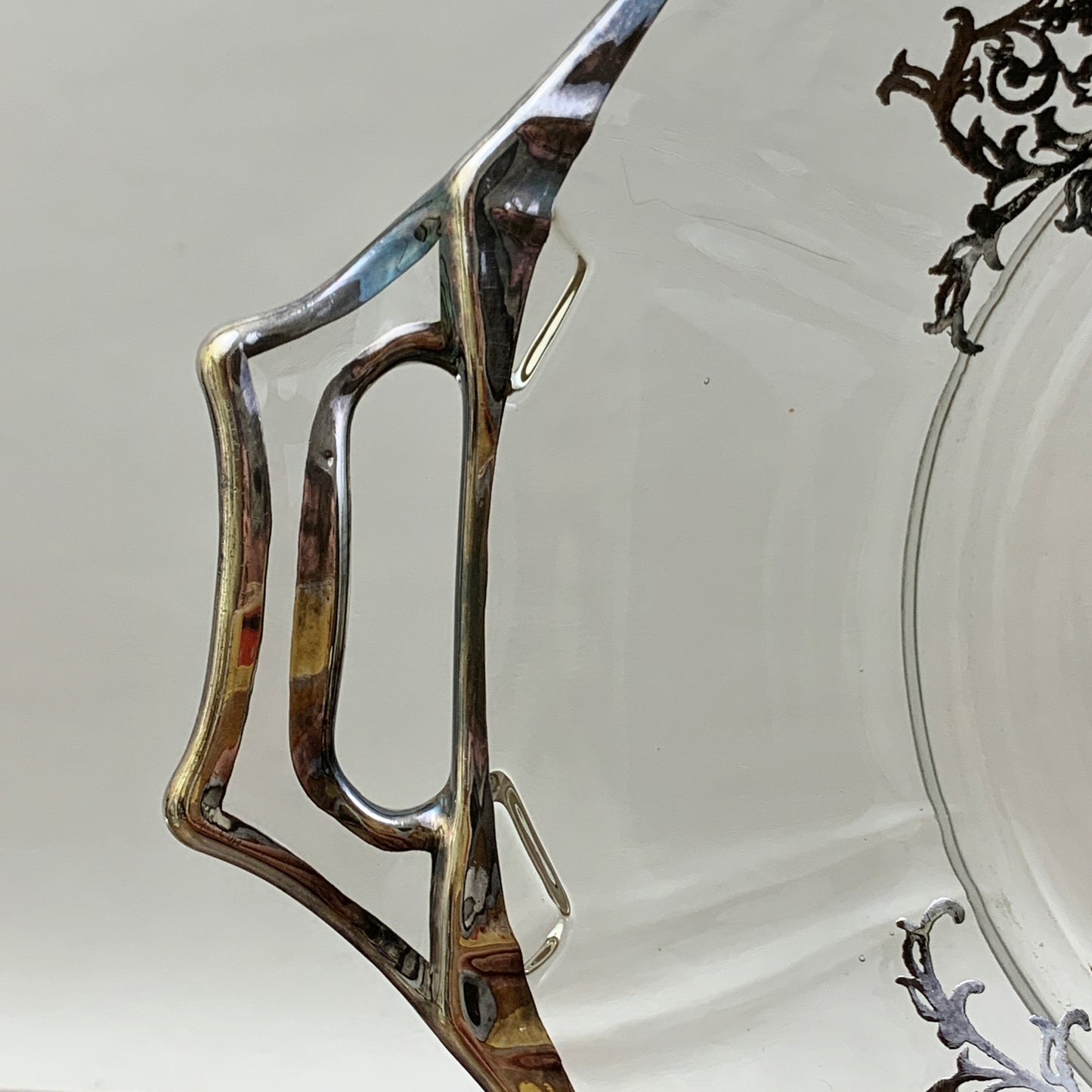 Clear Glass Vintage Plate with Silver Overlay