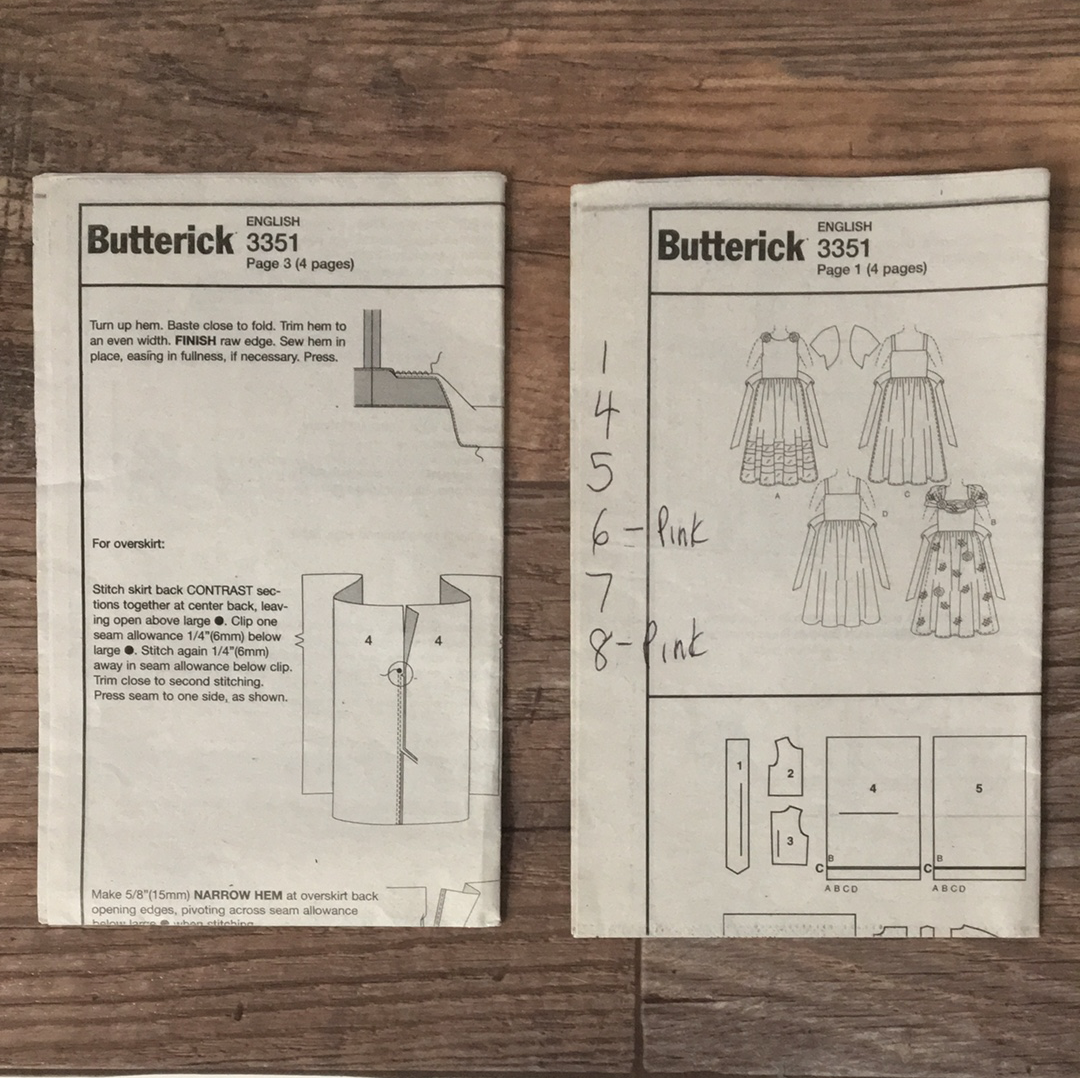 Girls Fancy Dress and Jacket Sewing Pattern. Size 2-5 Butterick 3351