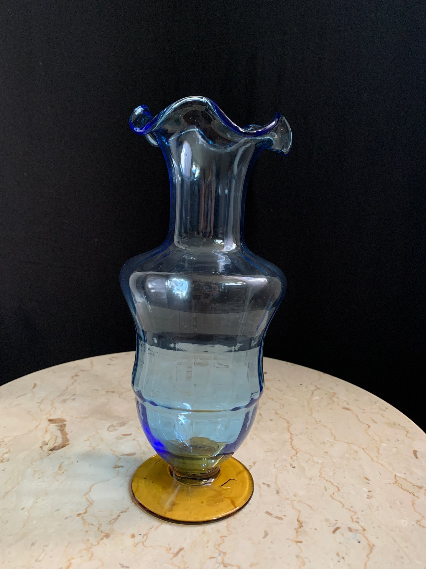 Vintage Blue and Amber Blown Glass Vase Unique Vase Collectible Glass