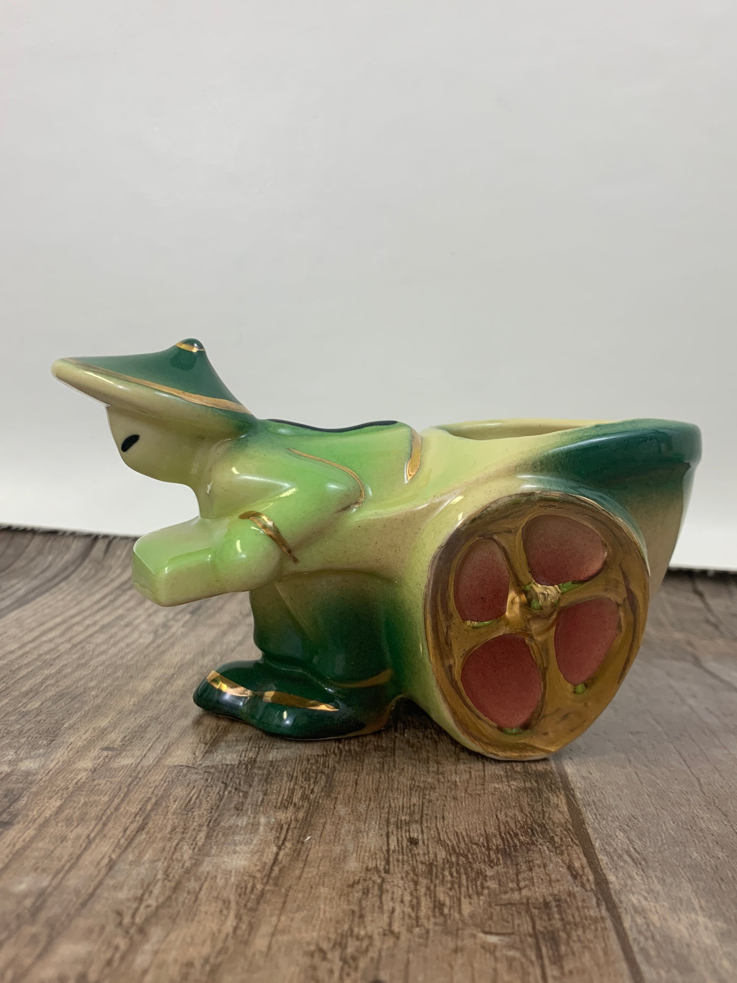 Mini Vintage Ceramic Planter USA #539 Rickshaw Cart