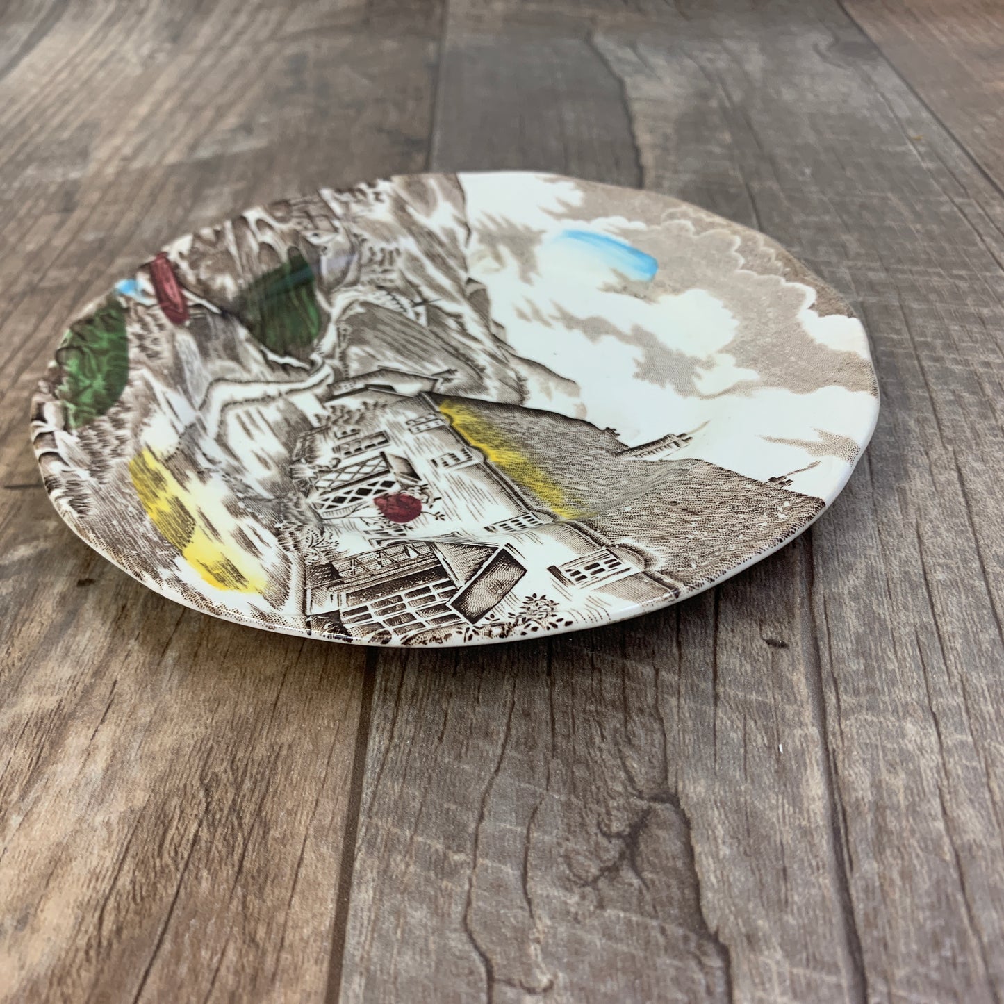 WH Grindley Transferware A Quiet Day Luncheon Plate 8.75” Antique Farmhouse Style Transferware Plate