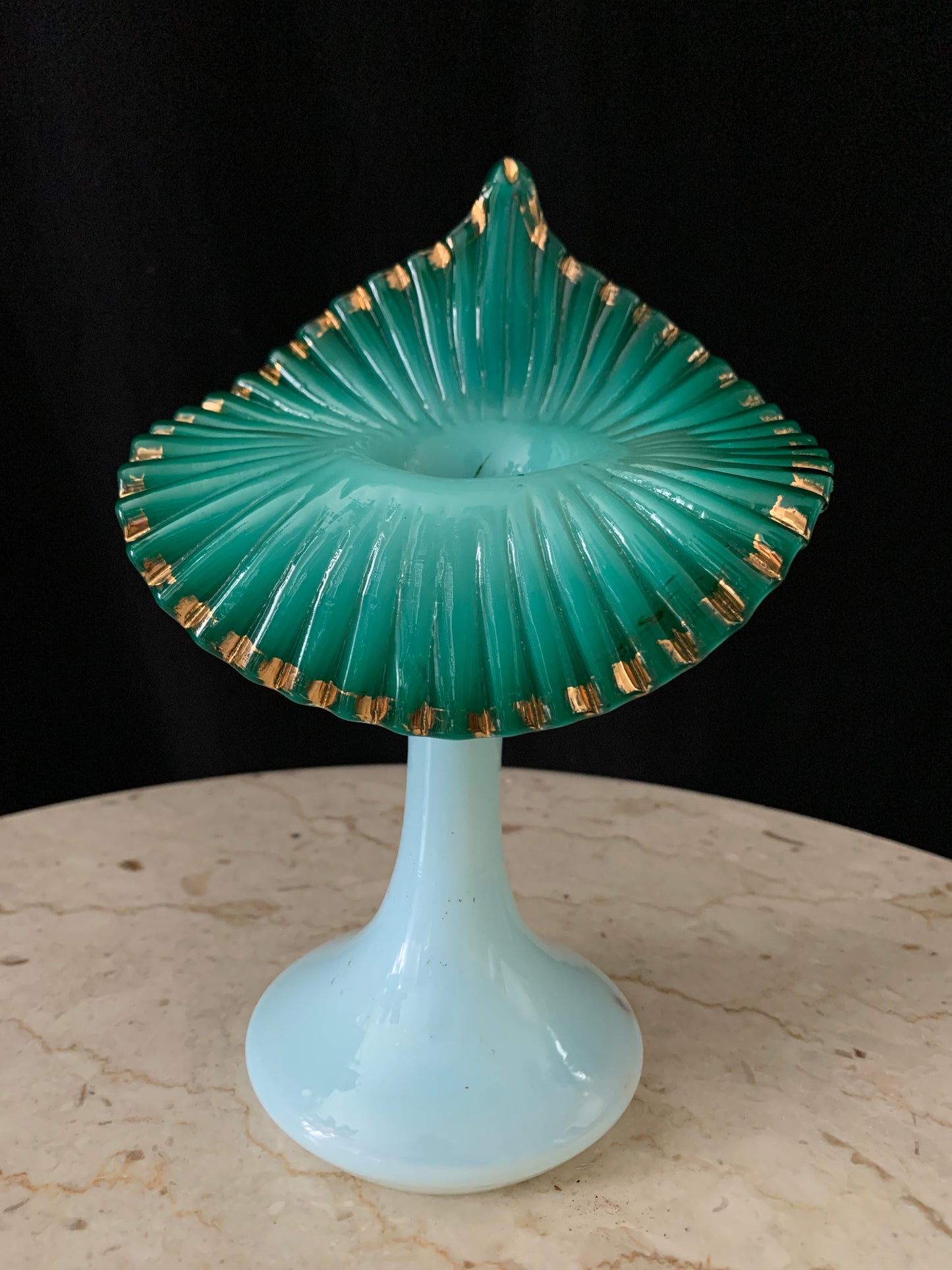 Antique Blown Glass Jack in the Pulpit Vase White and Green Antique Bohemian Glass Vase