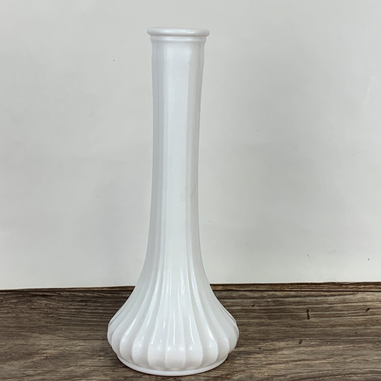 Tall White Milk Glass Bud Vase with Ribbed Pattern by Hoosier Glass