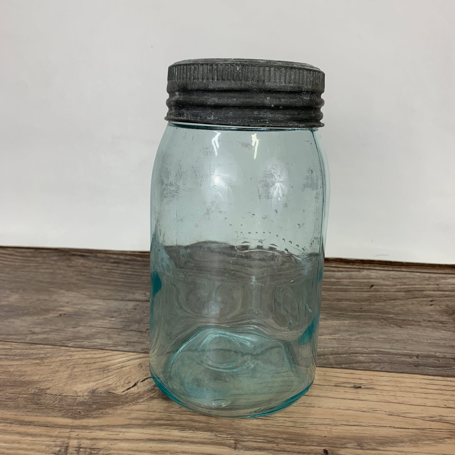 Aqua Crown Quart Size Jar 7" tall with Zinc Ring, Dry Storage, Stash Jar, Pickling Jar