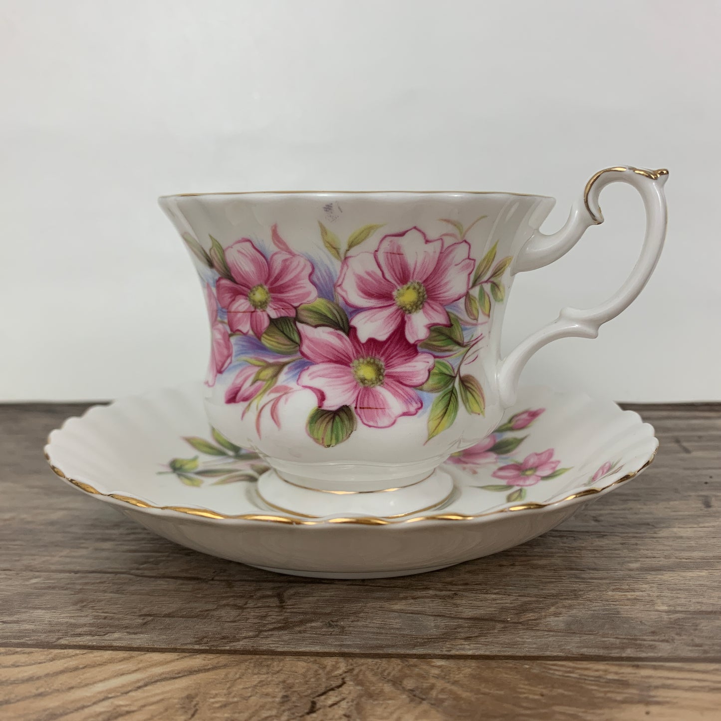 Royal Albert Wild Rose Teacup and Saucer/Vintage Tea Cup c1970-1980