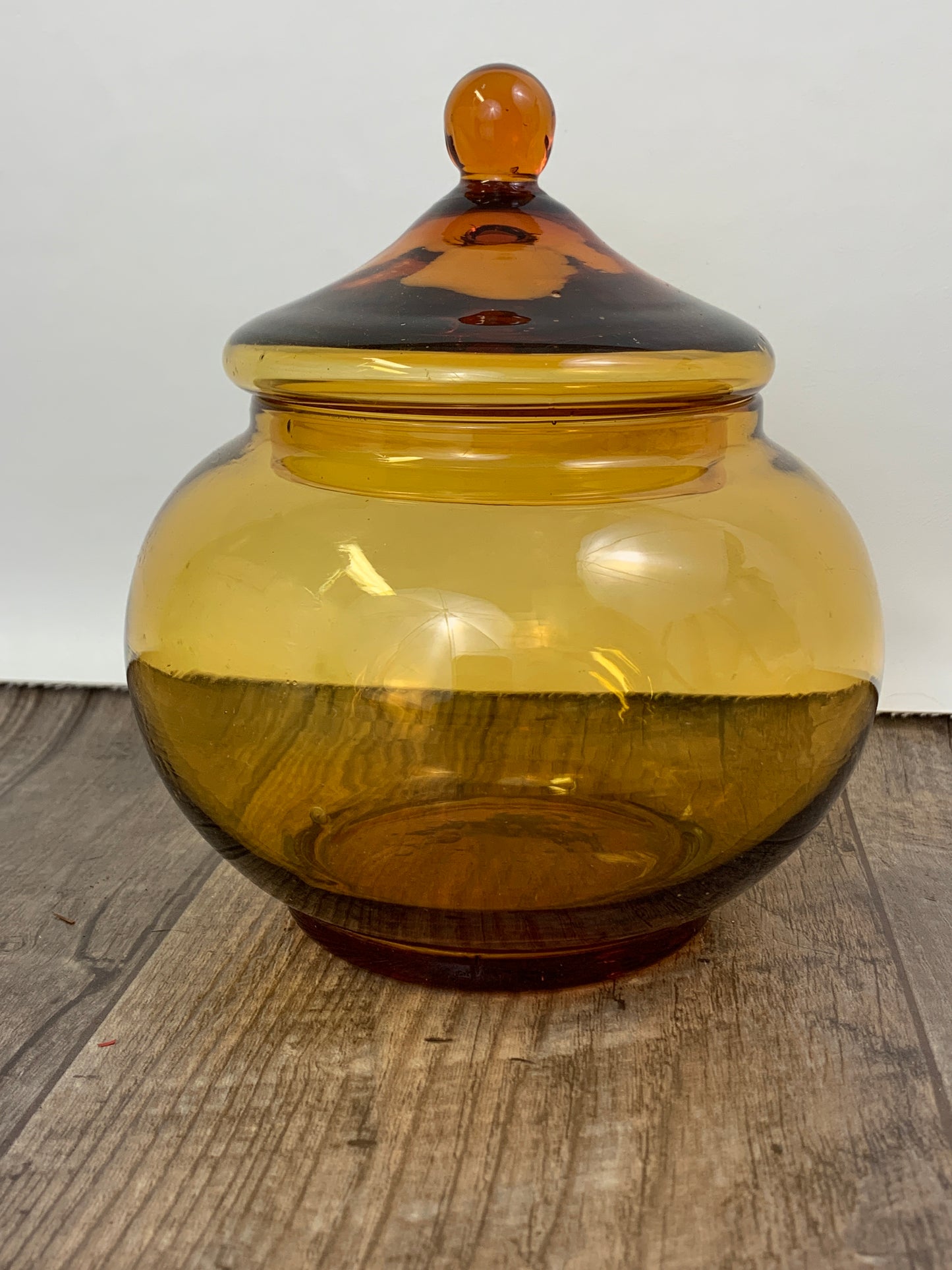 Blown Glass MCM Lidded Dish Empoli lidded Candy Dish Amber Candy Jar
