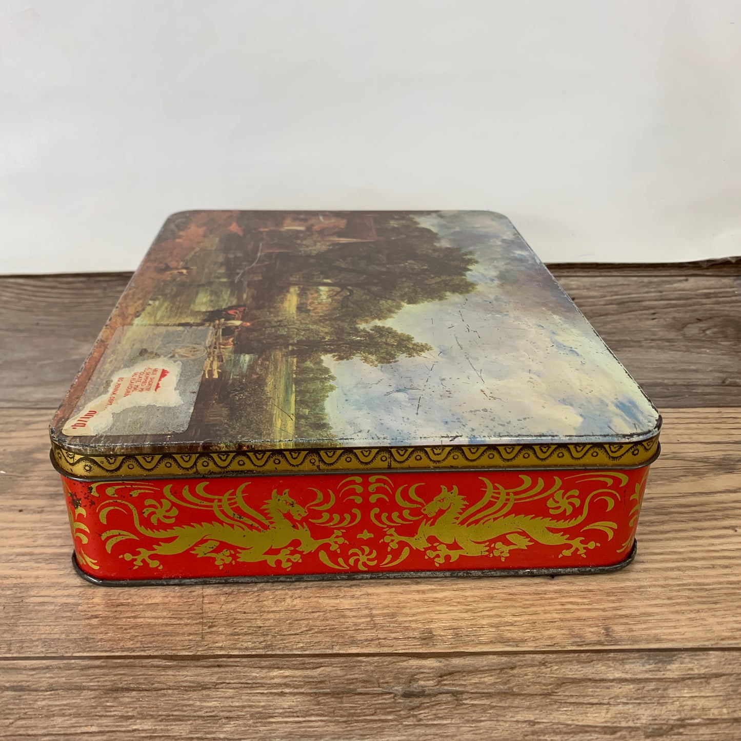 The Hay Wain English Countryside Landscape Painting on a Cookie Tin by Elkes Cookies