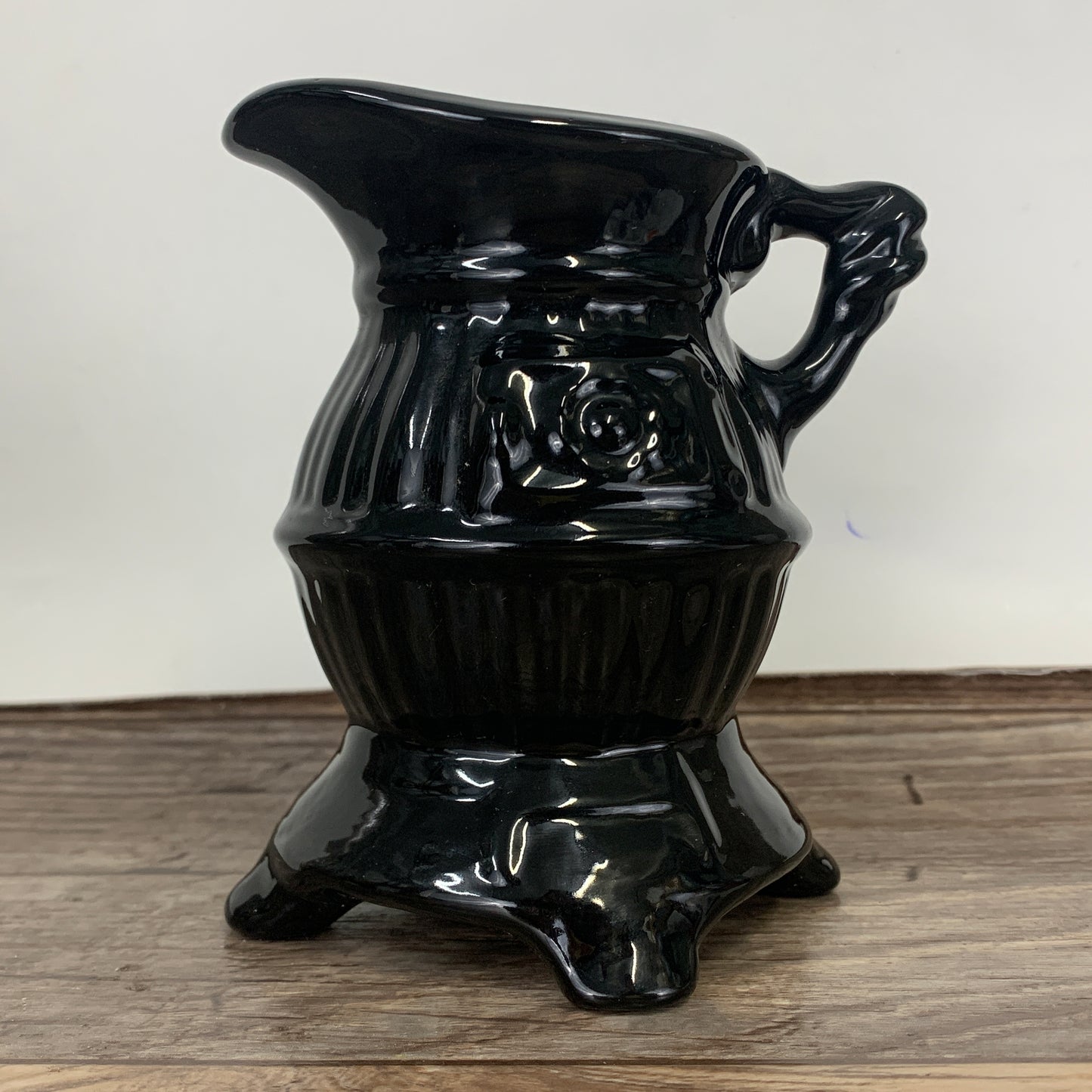 Pot Belly Stove Shaped Pitcher, Black Ceramic Pitcher