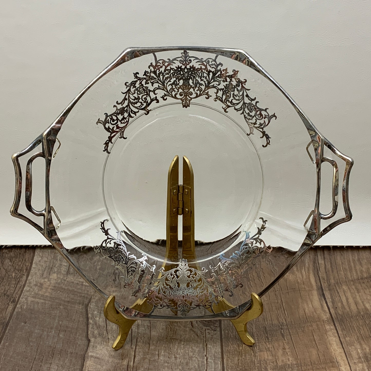 Clear Glass Vintage Plate with Silver Overlay
