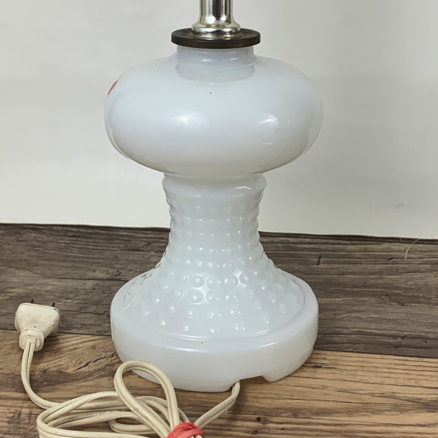 Milk Glass Lamp with Pink and Blue Flowers, Vintage Milk Glass Accent Lamp