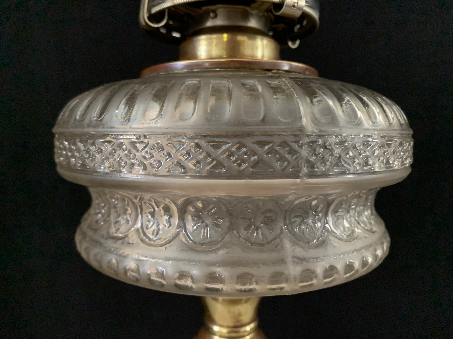Antique Oil Lamp with Milk Glass and Cast Base
