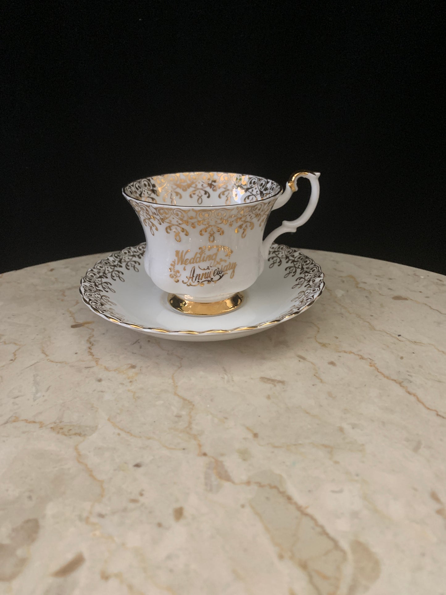 Royal Albert Vintage Tea Cup Wedding Anniversary White and Gold Vintage Teacup