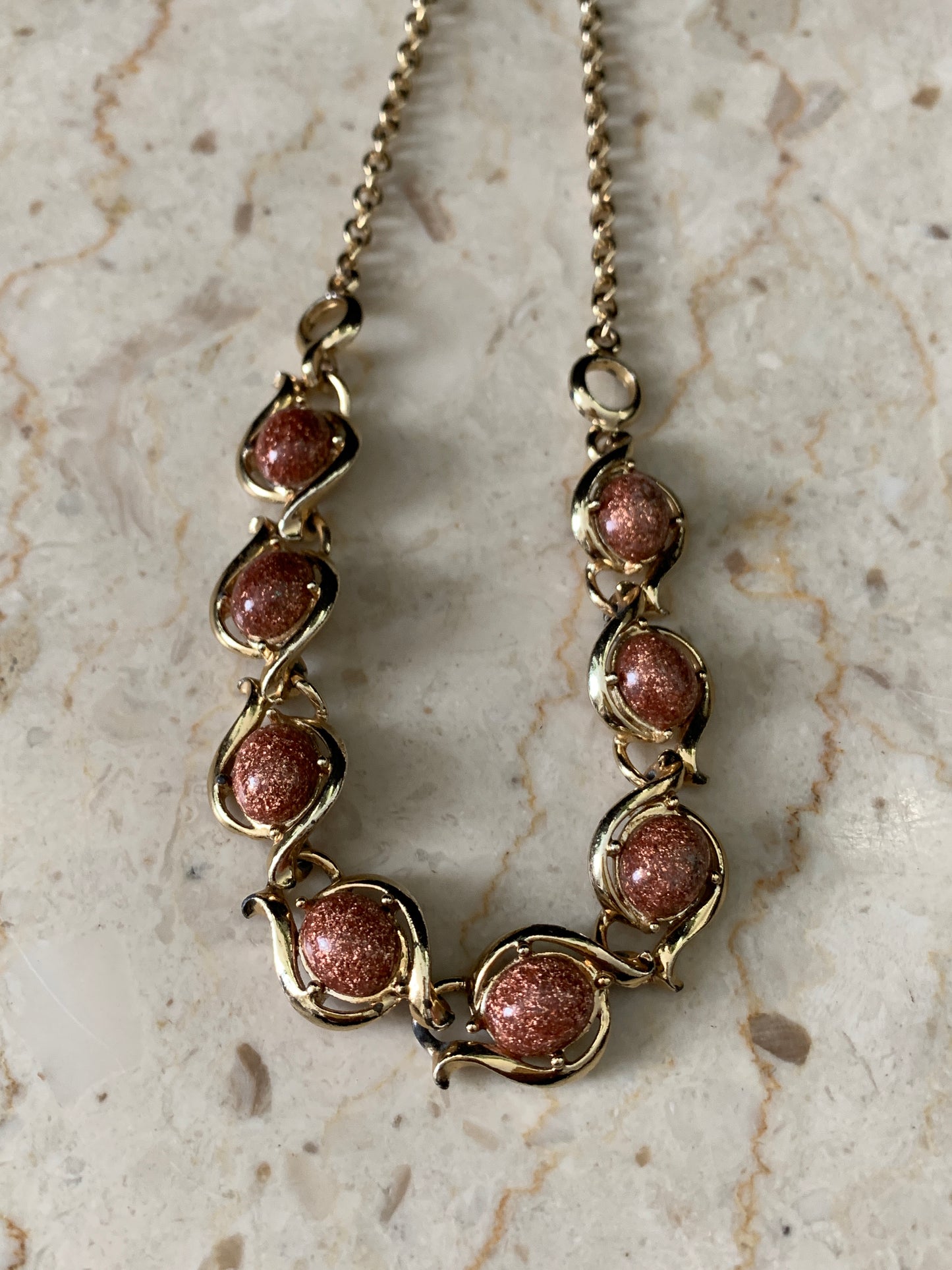 Vintage Goldstone Cabochon Choker Necklace