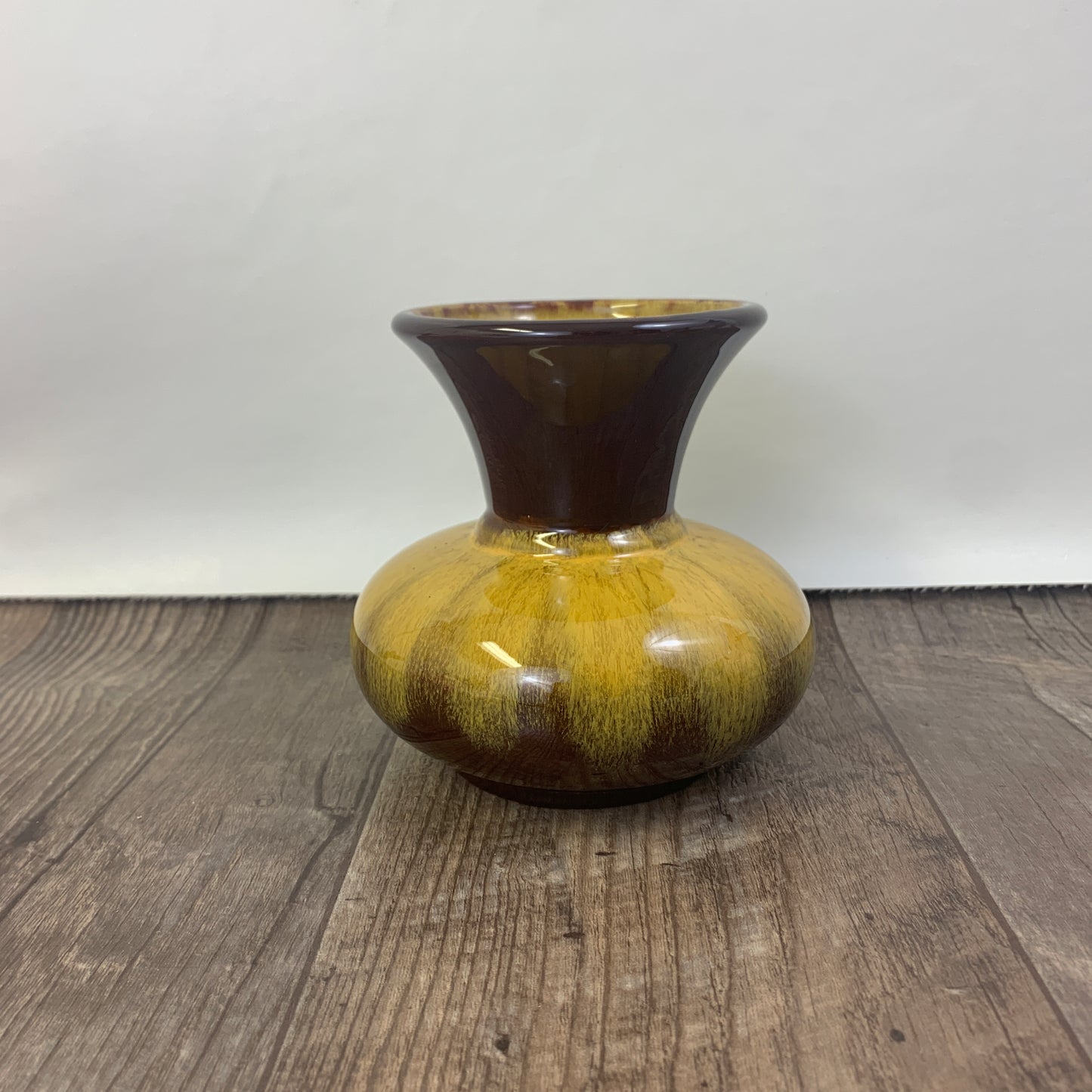 Harvest Gold Vintage 70s Pottery Vase, Brown and Gold Drip Glaze Pottery Vase